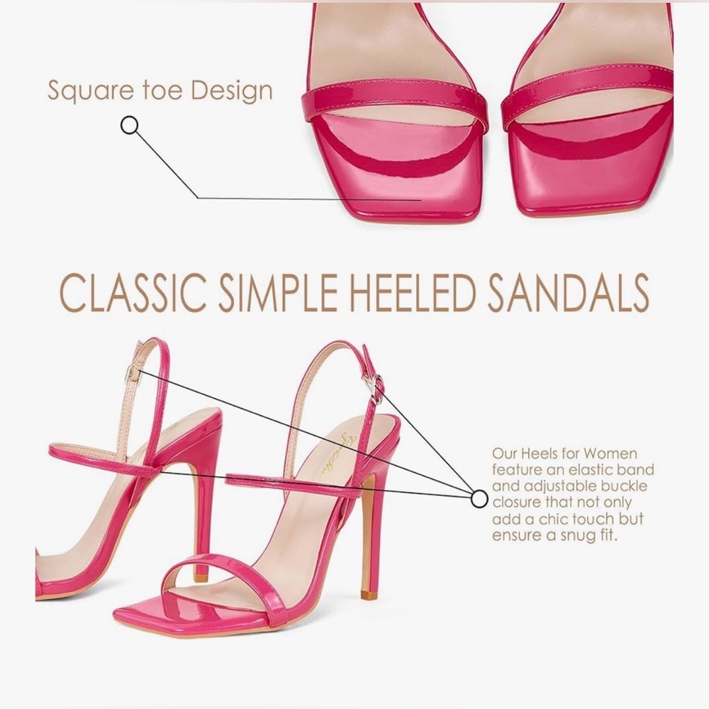 Hot Pink Patent Strappy High Heel Sandals Stilettos - Picture 5 of 9